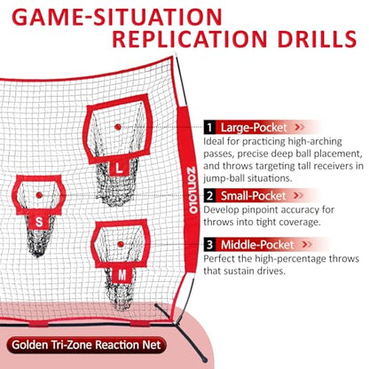 Zonlolo 7×7ft Football Throwing Net, Football Training Net,Target Practice with 5 Different Sized L/M/S Targets | Great for Quarterback | Includes Compact Carrying Bag - color: Red/Black