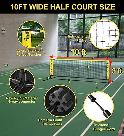 3-in-1 Portable Badminton, Volleyball & Pickleball Net Set for Adults, Adjustable Height 34"–7 ft for Backyards or Beach, Outdoor Sports Combo with Carry Bag, Rackets, Paddles & Balls - style: 10 ft wide Half Court Net