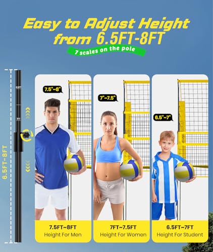 Volleyball Training Equipment Net System,Freely Adjustable Heights Practice Net Serve Trainer Aids,Improve Serve&Spike Skills, Portable &Easy Setup for Backyard Beach Indoor and Outdoor Use