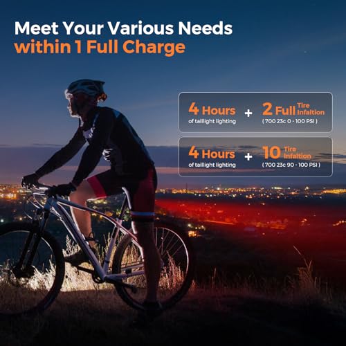 FLEXTAILGEAR Mini Portable Bike Tire Pump with Digital Gauge & Taillight, 120&130 PSI Electric Bicycle Pump, Presta and Schrader Valves, for Road, Mountain Bikes, Motorcycle, Balls