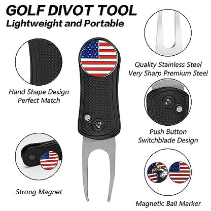 FINGER TEN Golf Divot Repair Tool and Ball Marker Switchblade Value Pack, Foldable Magnetic Stainless Steel with Pop-up Button for Men Women - color: B: 2 in Black