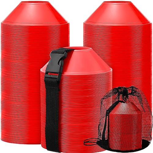 Hanaive 100 Pieces Mini Soccer Cones for Sport Drills 5 Inch Agility Disc Cones with Accessories for Kids Football Training - color: Red