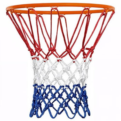 Basketball Net Heavy Duty 7.16oz Professional Grade, All Weather Anti Whip Basketball Net Replacement for Outdoor Indoor Standard Hoop, 12 Loops Reinforced (Red White Blue)