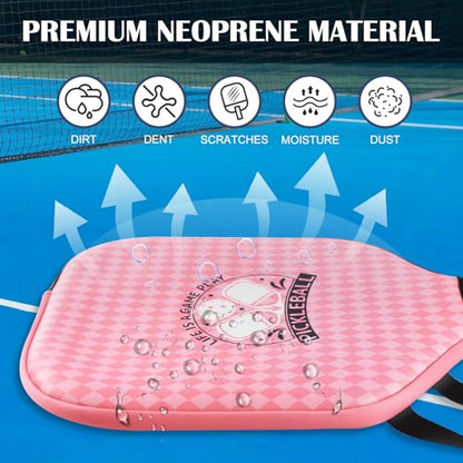 Pickleball Paddle Cover, Neoprene Racket Sleeve with Zipper, 11.8" * 9.05" Soft & Durable Pickleball Paddle Protection Cover 1Pc & 2 Pcs - color: Pink 1 Pc