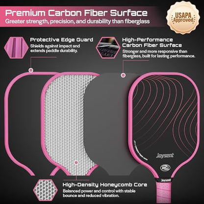 Pickleball Paddles Set, USAPA Approved Carbon Fiber Pickleball Set of 2 with Beginner Pickleball Rackets, Indoor Outdoor Pickle Balls for Adults Men Women, JT-1 - color: Pink