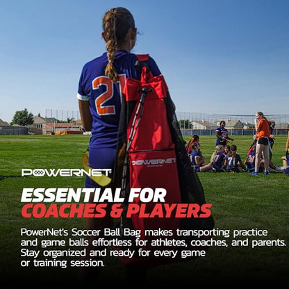 PowerNet Mesh Bag Ball Storage for Soccer, Football & Volleyball, Ball Bag with Exterior Valuables Pocket, Training Equipment Storage Ideal for Teams and Coaches