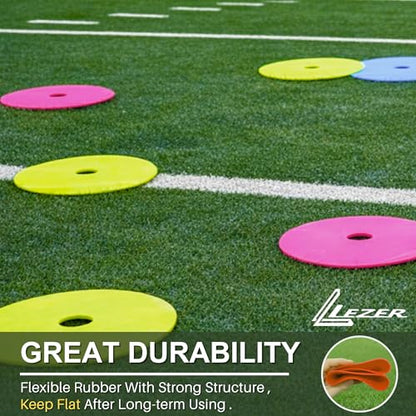 LEZER 9 Inch Flat Cones, Spot Markers, Soccer Cones, Field Court Markers, Sit Spots, Flat Discs, Soccer Training Equipment, Agility Practice, Football, Made in Taiwan - style: 9 inch with 18 pcs