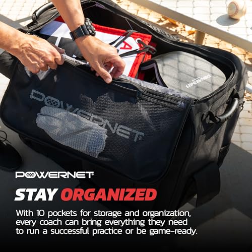 PowerNet Rolling Bucket Bag, Holds 2 6-Gallon Bucket of Baseballs & Softballs, Storage Pockets for Baseball Bat, Gloves & Scoreboards, Fits Launch F-lite Pitching Machine & Balls - style: Pro