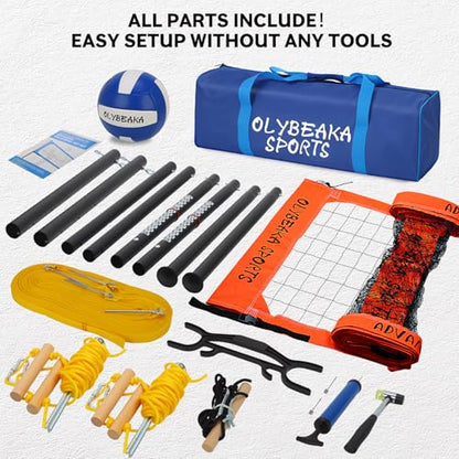 Professional Volleyball Net Set for Outdoor Fun with Adjustable Aluminum Poles, Upgraded Anti-sag Net, PU Volleyball, Boundary Line, Large Carry Bag - color: Bright Orange