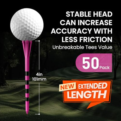 FINGER TEN Extra Long Golf Tees Plastic 4 Inch or 5 Inch Value 50 Pack, Unbreakable & Consistent Height Tees with Reduce Friction, Driving Range Tee Easy to Find in White Pink Green - color: Pink, size: 4 Inch