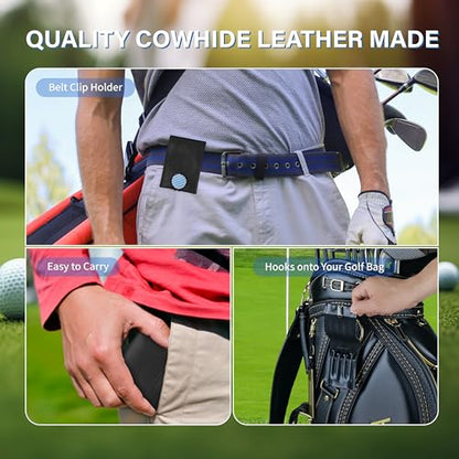 SANDIAN [Full Set], Golf Ball Markers Carbon Fiber T800 Set with Genuine Black Leather Belt Clip Tee Holder Pouch, Magnetic Hat Clips, Storage Case [Black Leather]