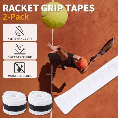 2 Pcs Tennis Racket Grip Tape, Towel Tennis Overgrip Tape, Anti-Slip Absorbent Grip, Racket Overgrip Tape,9 Colors - color: White