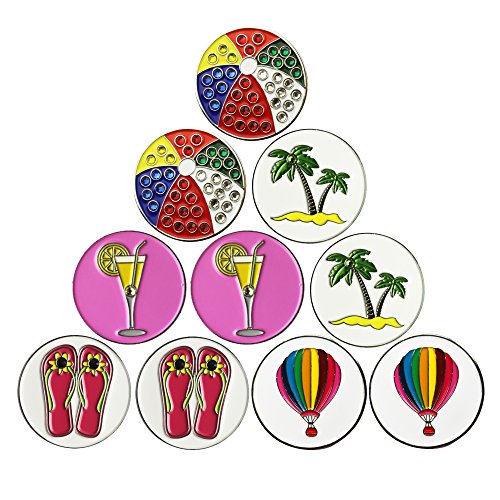Lot of 10 Golf Ball Markers Assorted Patterns - Soft Enamel Technique - color: Beach Series