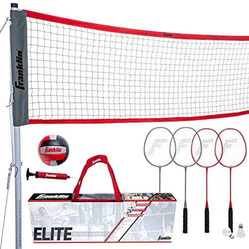 Franklin Sports Volleyball + Badminton Combo Sets - Backyard + Beach Outdoor Volleyball + Badminton Net Set - Portable Badminton + Volleyball Net with Poles - Volleyball, Rackets + Birdies Included - style: Elite