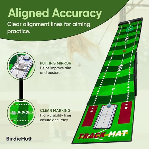 Golf Putting Mat 10ft, Indoor & Outdoor Portable Putting Green with Ball Bouncer, Putting Cup, Alignment Mirror, Roller Brush and Adjustable Slope Wedges, Ideal Practice Mat for Home or Office