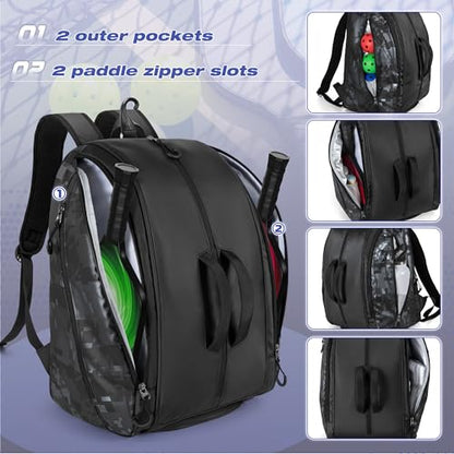 Smasrob Pickleball Bag Fits 4 Pickleball Paddles, Pickleball Backpack with Laptop Pocket, Shoe Compartment and Fence Hook - color: Black