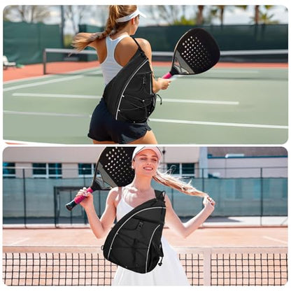 WOLT Pickleball Bag,Crossbody Sling Bags for Women Men,Pickleball Backpack with Fence Hook for Tennis, Racketball - color: Black_Left