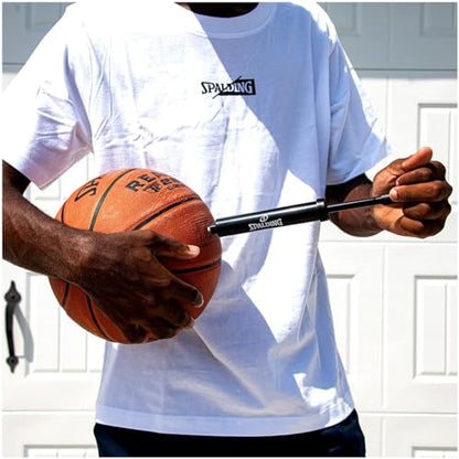 Spalding Sports Ball Pump Kit | Ideal for Basketball, Volleyball, Football, Soccer Ball & Rugby Ball | Complete Hand Pump Kit with Needles - color: Dual Action with Guage - 6" - Black