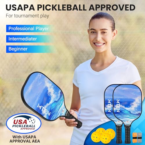 Pickleball Paddles Set of 2 or 4, or Single Paddle – USAPA Approved Fiberglass Surface Pickleball Rackets Set for Men & Women - color: sky blue*2