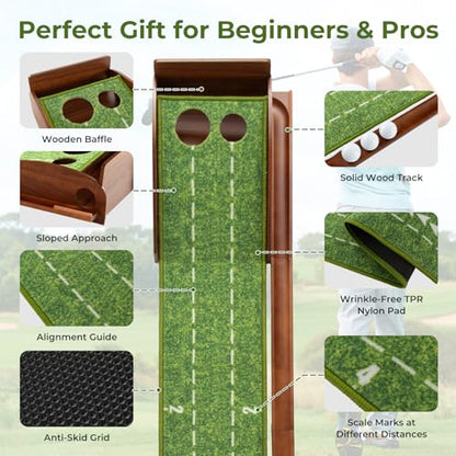 Goplus Golf Putting Mat, 10FT Putting Green Practice Training Aid with 2 Holes/3 Holes, Auto Ball Return, 3 Golf Balls, Training Mini Games for Indoor Outdoor Home Office Golfers Men Women - style: 2 Holes