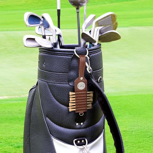 ipetlive Personalized Golf Tee Holder, Leather Custom Monogram Name Golf Bag Accessory, 3 Colors Gifts for Men Women Dad Mother