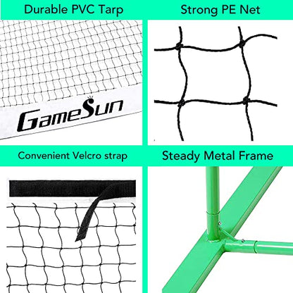 Complete Pickleball net Set for Outdoor, Indoor, Backyard use, Includes Metal Frame, 22 Feet PE net, Paddles, Balls,Carry Bag - color: Green