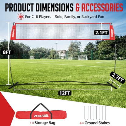 ZEALFEEL Volleyball Net, 12FT Training Set with 3-Level Adjustable Height (8'/7.4'/6.6'), Freestanding Portable Practice Net for Backyard, Serving & Spiking Drills, with Carry Bag for Outdoor & Indoor - style: 12FT Volleyball Net 3-Height Adjustable