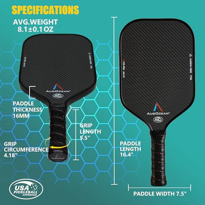 Pickleball Paddles,USAPA Approved Pickleball Paddle Set Pro | 3K Raw Carbon Fiber Textured Surface with High Grit & Spin,16mm Durable T700SC Carbon Fiber Pickle Ball Rackets for Men,Women & Families - color: Black Brown