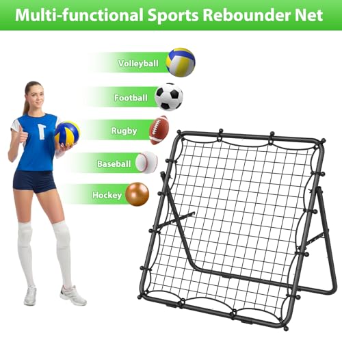 Volleyball Baseball Rebounder Net, Metal Frame & High-Tension PE Net, Lacrosse Bounce Back PracticeTraining Equipment, Adjustable Softball Pitchback Net, Perfect for Improving Balls Training Skills