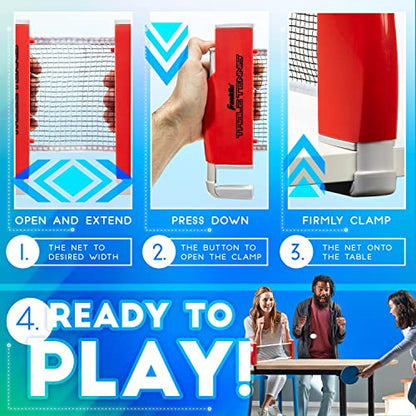 Franklin Sports Table Tennis to Go Portable Ping Pong Set - Table Top Ping Pong Net + (2) Paddles - Ping Pong Balls Included - 2 Players | Portable, Table Top, Ping Pong Net, (2) Paddles - color: Red