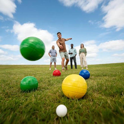 90mm Bocce Ball Set with 8 PE Balls, 1 Pallino, Carrying Bag, Measuring Tape - Family Game for Outdoor/Lawn/Beach/Park - size: 90mm