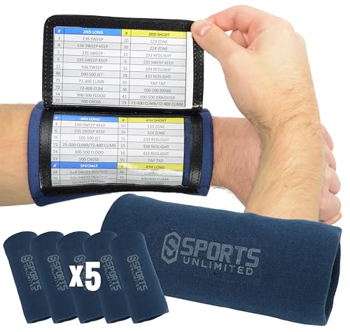 Sports Unlimited Adult Triple Wrist Coach, Football Wristbands for Plays, Baseball Wristbands, QB Arm Bands - color: Navy, size: 5 Pack