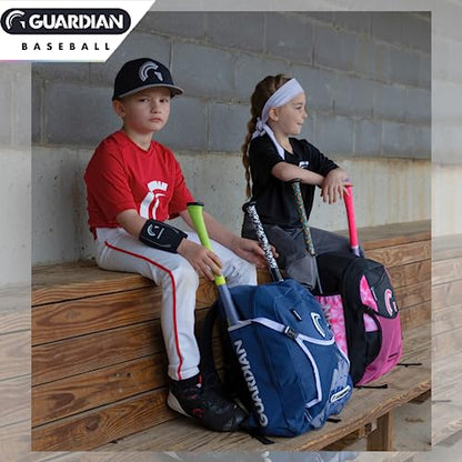 Guardian Baseball Backpack for Youth, Softball Bag for Girls, Durable Bat Bags Baseball Youth Boys and Girls, TBall Bag – Includes Hook to Hang on Fence - color: Navy/White