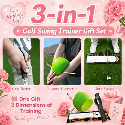 3-in-1 Golf Training Aids Set Grip Trainer Club, Sure Stance & Smart Ball for Hand Position, Swing Accuracy, Posture Correction & Balance - for Indoor/Outdoor Practice, All Levels (Right Handed)
