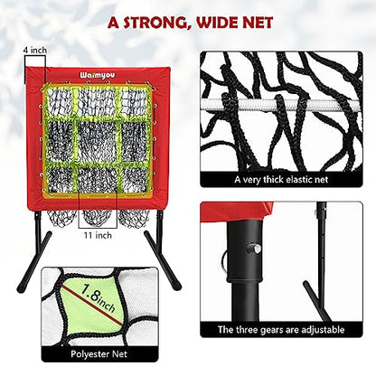 Pitching Net, Portable 9 Hole Baseball & Sotball with Strike Zone - Height Adjustable Easy Setup for Indoor/Outdoor