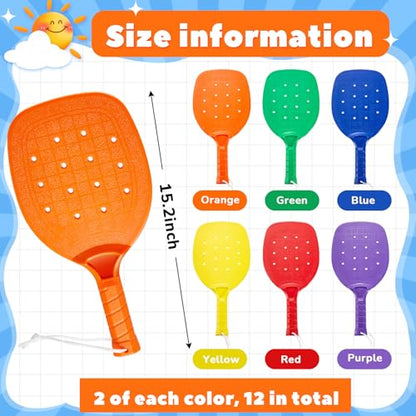 Seenelling Plastic Paddleball Racket PE Equipment for Elementary School with Lanyard Classes Equipment, 15.2 x 7.5 Inches - color: Yellow Orange Purple Red Blue Green