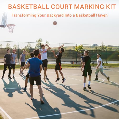 Pro Basketball Court Line Stencil Kit for Concrete – Heavy-Duty Plastic, Waterproof & Reusable Marking Template for Driveways or Playgrounds, Easy Setup with 3-Point & Key Lines
