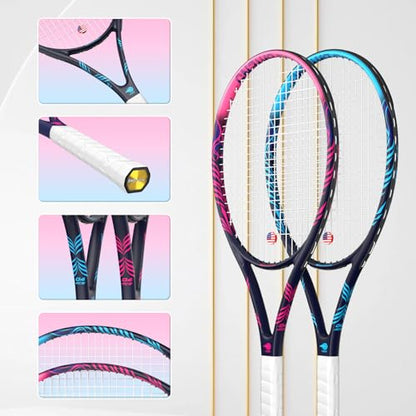 Adult 2 Player Tennis Racket Perfect for Beginner and Professional Players, 27” Speed Tennis Racquet Include Tennis Balls, Overgrips, Tennis Bag, Vibration Dampe, Cover - color: Black Blue & Pink