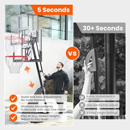 Feelwin Portable Basketball Hoop for Backyard Driveway Games, Adjustable Outdoor Basketball Goal with Stable Base and Shatterproof Backboard for Youth and Adults - size: 45in Backboard