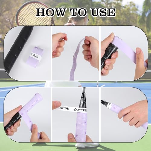 Tennis Racket Grip Tape, Ultra Thin Tacky Tennis Overgrip for Sweat Absorption & Control – Durable Anti-Slip Replacement Grip for Tennis, Badminton & Pickleball (3 Pack) - color: CAT PURPLE