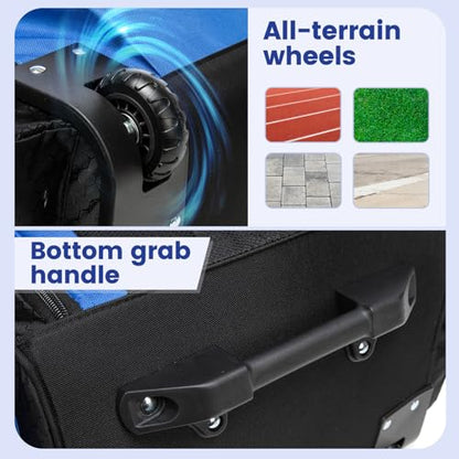Rolling Baseball Bag with Wheels,Large Softball Bag with Fence Hook for 4 Bats & Equipment,Lightweight Baseball Bat Bag with Shoe Compartment. - color: Blue