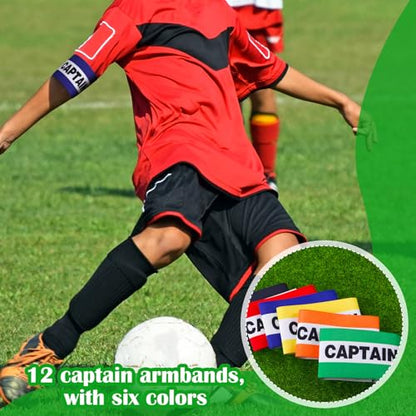 Simgoing 12 Pcs Soccer Captain Armbands Elastic Wrist Armbands Adult Team Leader Adjustable Sports Training Accessories