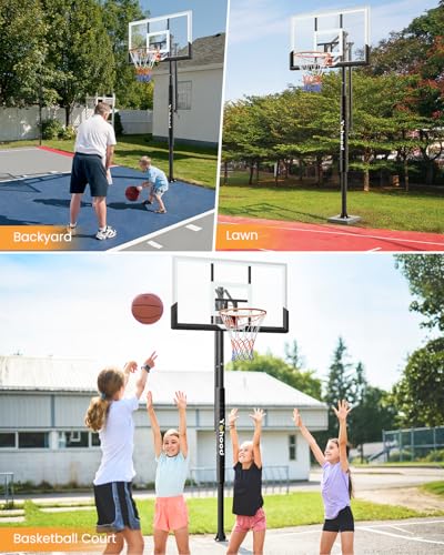 Yohood In Ground Basketball Hoop Outdoor 10FT Adjustable Height with Crank, in-Gound Basketball Goal System with 50 Inch Shatterproof PC Backborad and Solid Steel Rim