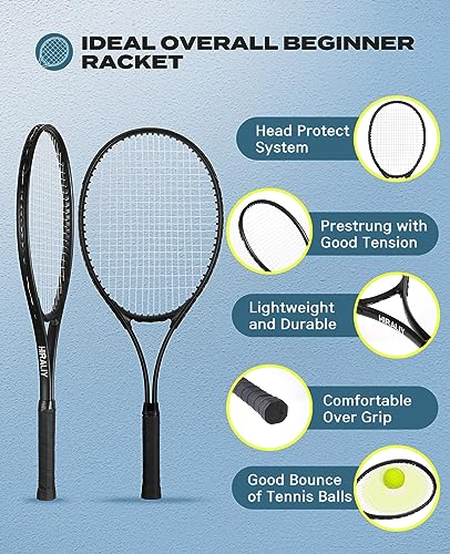 HIRALIY Tennis Rackets 2 Pack for Adults Beginners - 27 Inch Lightweight Aluminum Tennis Racquet Set with 3 Balls & Carry Bag - Vibration Dampening & Large Sweet Spot for Men Women Couples