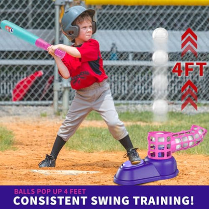 Bennol T Ball Set Toys for Kids 3-5 5-8, Kids Baseball Tee for Boys Toddlers, Auto Ball Launcher, Indoor Outdoor Outside Sports Tee Ball Set Toys Gifts for 3 4 5 6 Year Old Boys Toddler Kids
