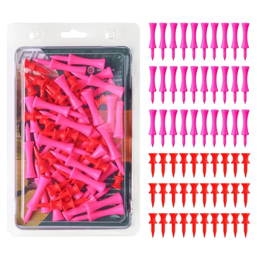 VEASAERS Golf Castle Tees Plastic Step Down Unbreakable Mixed Value 60 Count, 2 3/4, 2 1/4, 1 1/2 Inch Tee Length Pack Available for Practice - color: Pink+red