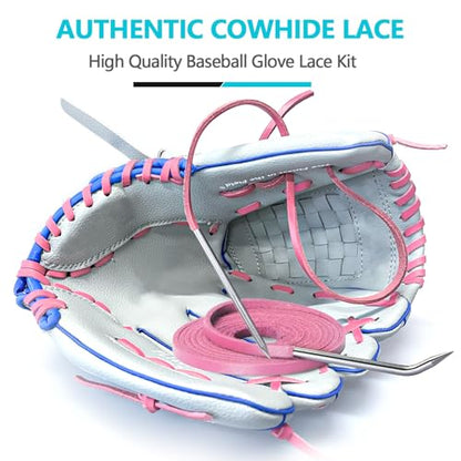 Baseball Glove Lace, Mitt Lace Repair Kit Softball 2 Leather Laces and 2 Lacing Needles for Catcher's Glove - color: Pink