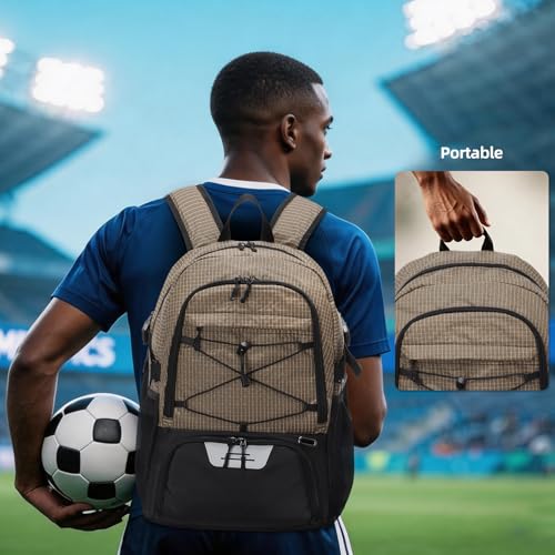 HUA ANGEL Basketball Backpack, Large Sports Bag with Separate Ball Holder & Shoe Compartment, Men/Women Gym Backpack for Basketball Soccer Volleyball - color: Brown