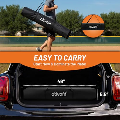 Ativafit 7x7 Baseball Practice Net - Portable Pitching & Batting Training Net with Hung Net*2 - Easy Setup Baseball Net - Includes, Practice Balls*3, Batting Tee*1, Carry Bag*1 - color: RED