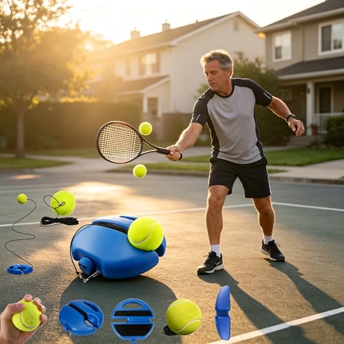Solo Tennis Trainer Rebound Ball with String, Self Practice Tennis Training Kit, Water Fillable Weighted Base, Tangle-Free Portable Tennis Rebounder for Adults Beginners - color: Orange+3 balls